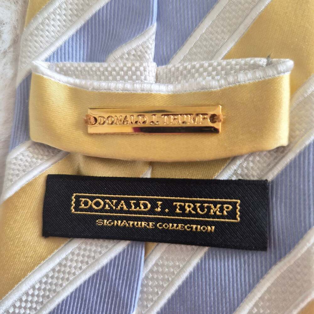 Donald J. Trump Signature Collection Yellow and Blue Striped Silk Necktie